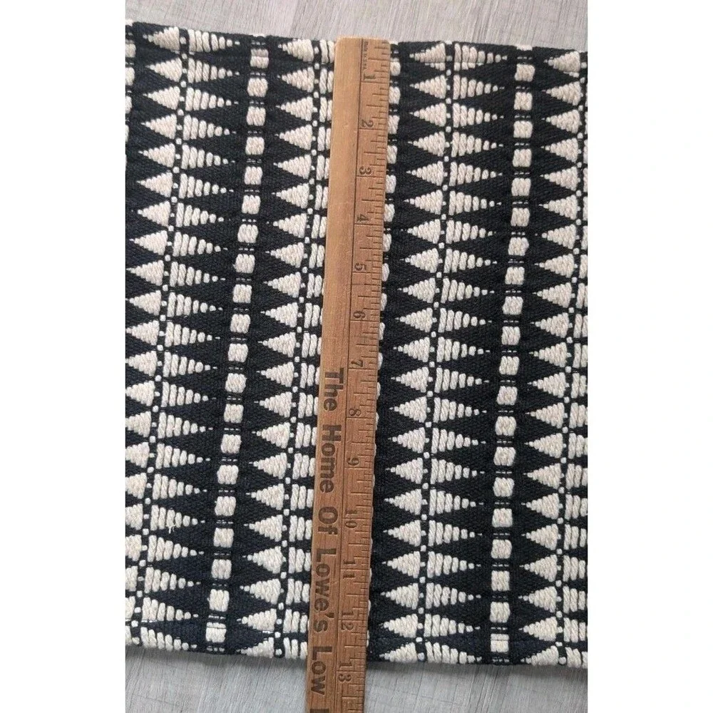 Pier 1 Table Runner Woven Black White Cream Tree Geometric 69.6
